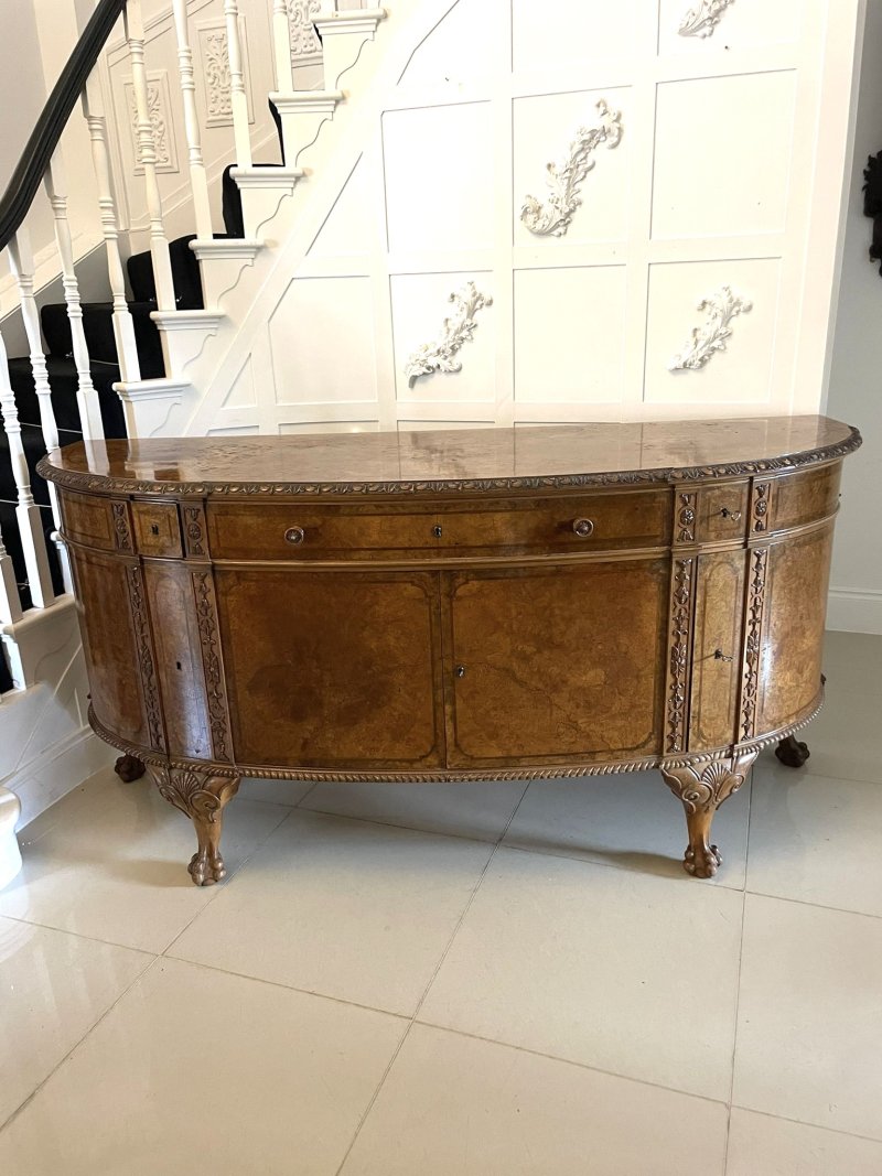 Outstanding Quality Large Antique Carved Burr Walnut Bow Fronted Sideboard